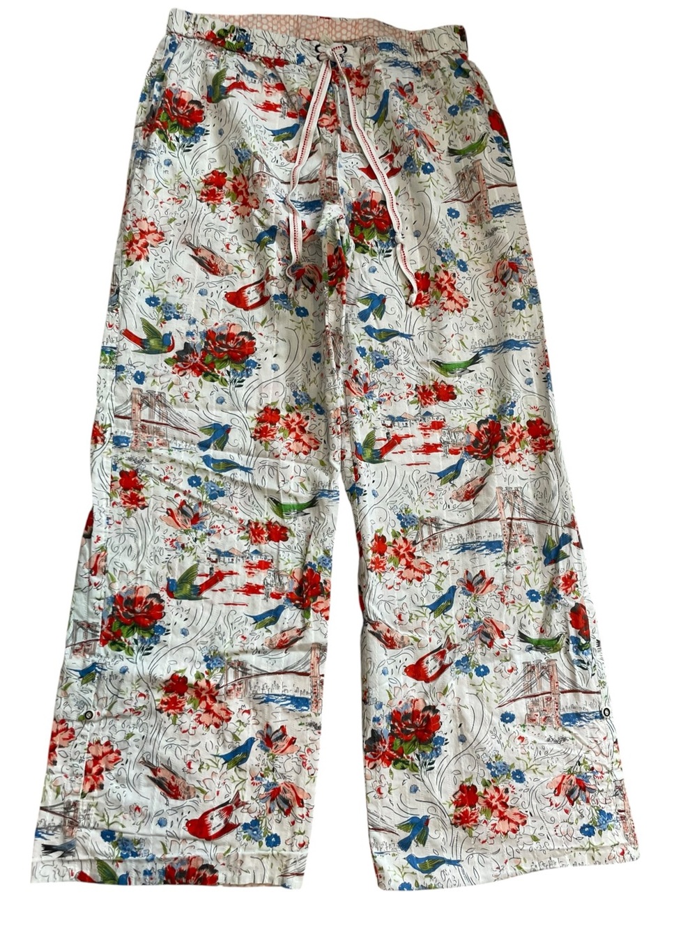 Anthropologie Postcard Flannel Pajamas Lounge Pants Sz M Birds Floral Cotton